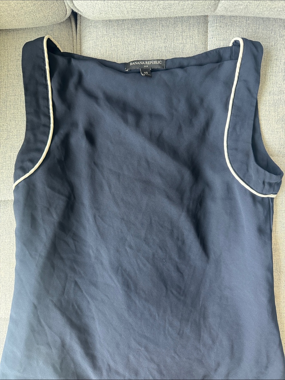 Banana Republic Navy Sleeveless Shell with White Piping Detail